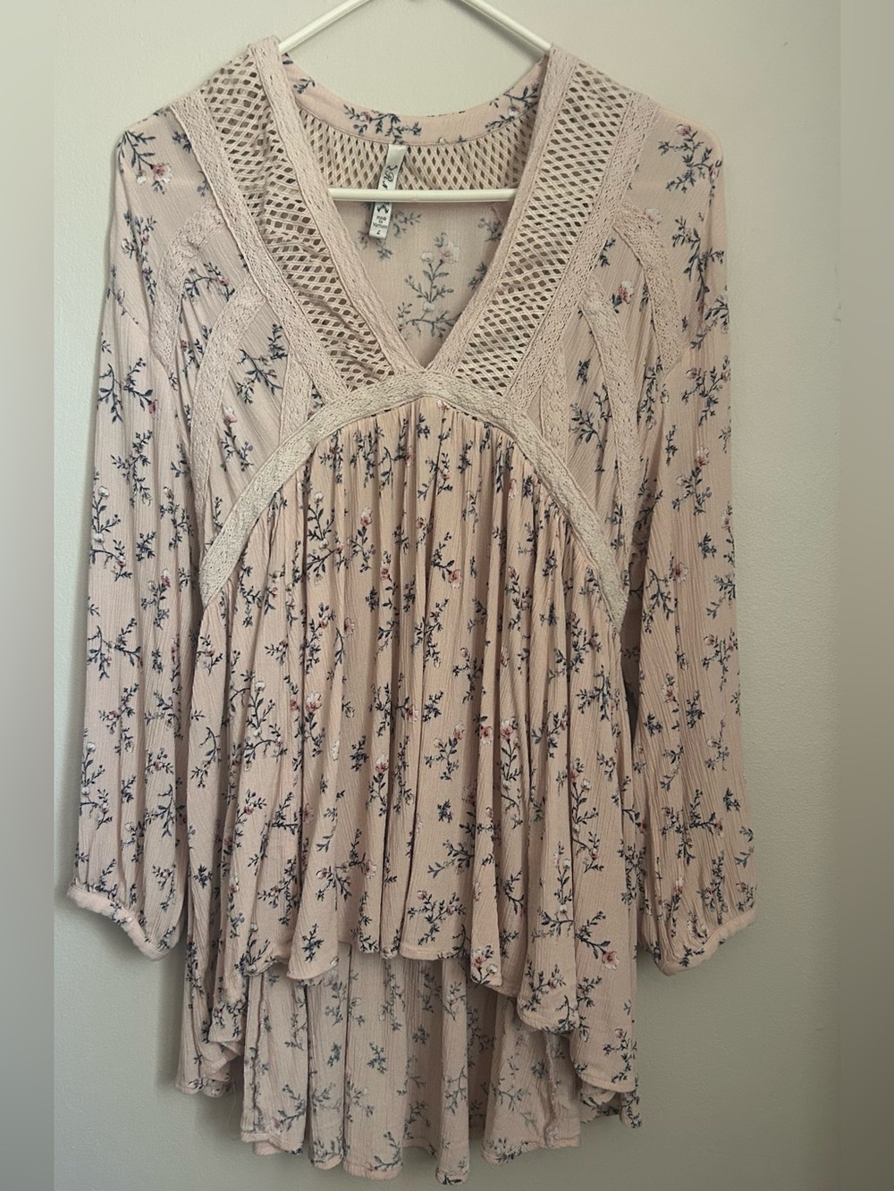 Boho Floral Lace-Trim Pink Blouse - Women
